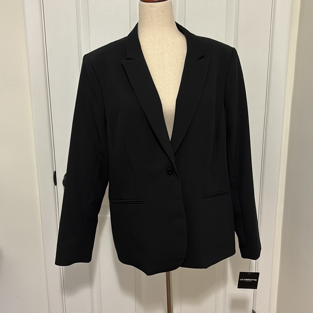Liz Claiborne Wear Career Black Lined Blazer Jacket